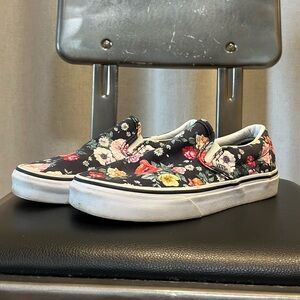 Vans Black Floral Slip-On Shoes